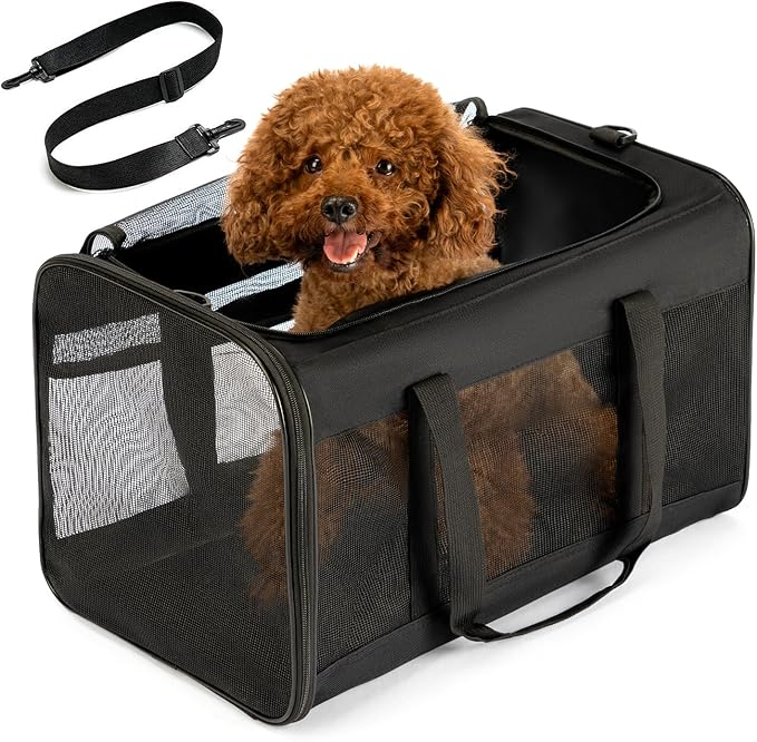 Conlun Dog Carrier Bag,Soft-Sided Pet Carriers for Dogs with 4-Sided Mesh, Cat Transport for Large Cats Small Dog Up to 20lb,Collapsible Dat Travel Carrier-L,Black