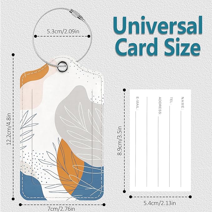 Luggage Tags for Suitcases, 2 Pack Cute PU Leather Luggage Tag TSA Approved with Stainless Steel Loop and Address Card Baggage Tag for Travel&Cruise Ships&Shipping Geometric Leaf, by Chelmon