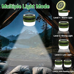 3-in-1 Camping Fan, Portable Solar Fan Rechargeable with LED Lantern, Battery Powered & Solar Camping Fan Light with Hanging Hook for Tent, 3 Speeds USB Fans for Camping Essentials, RV Travel, Outdoor
