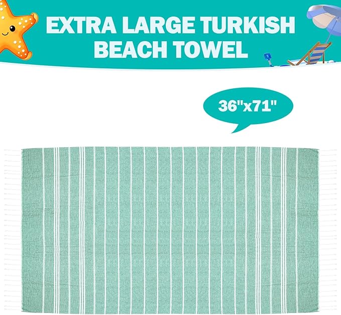 YSYJ Turkish Beach Towel 36 Pack Extra Large Beach Towels 36"x71" Soft Turkish Towel Bulk Sand Free Quick Dry Bath Towels Blanket for Adult Teal