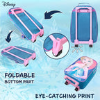 Disney Kids Rolling Luggage 16.0×11.6 in, 16‑L Carry‑On Suitcase with Wheels, Foldable Lightweight Travel Bag, Gifts for Kids (Blue Elsa)