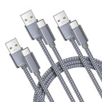 Basesailor for iPhone 17 16 Pro Max Charger Cord,USB to USB C Cable,Type C Charging Power Cord for Apple 17e 15 iPad 10 Air 4 5,Samsung Galaxy S26 S25 S24 S23,Grey,3Pack 3.3/6.6/10FT(1/2/3M)