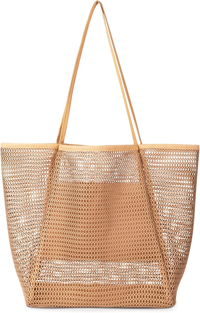 Iioscre Beach Bag for Women, Causal Hobo Pool Bags with Zipper Inner Pocket, Foldable Swim Tote Bag for Vacation Essentials