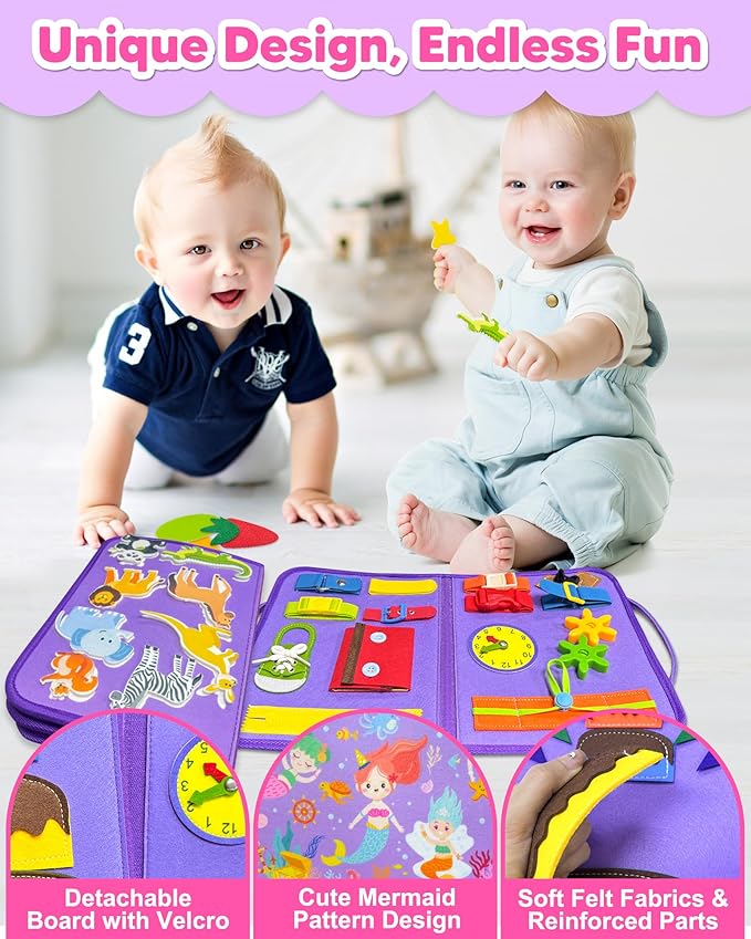 Exorany Busy Board Montessori Toys for Toddler Boy Girl Birthday Gifts, Busy Book Sensory Learning Toys for Toddlers, Toddler Airplane Car Travel Toy Educational Activities