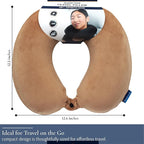 Brookstone Travel Neck Pillow - Lightweight U-Shaped Memory Foam Travel Pillow for Airplane, Car Travels & Sleeping, Khaki