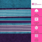 CASA COPENHAGEN He & She 6Pcs 100% Egyptian Cotton Large Designer Towels Gift Set- Indigo - Teal, 550GSM, 2Bath 2Hand 2Washcloths, Bath Towels for Bathroom (Gift Set for Women & Men)