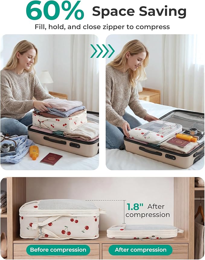 BAGSMART 6 Set /4 Set/2 Set Compression Packing Cubes for Travel, Lightweight Luggage Organizer Bags, Durable Space Saver Bags Travel Essentials