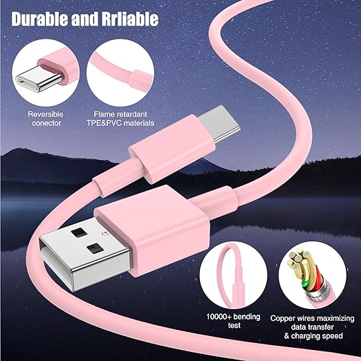3-Pack Pink [3.3FT+3.3FT+6FT] USB A to USB C Cable，USB to USB C Car Carplay Cable for iPhone 16 15 Pro Plus Pro Max，for iPad Pro/Air/Mini，for Samsung S24/S23/S22/S21，for MacBook Pro/Air and More