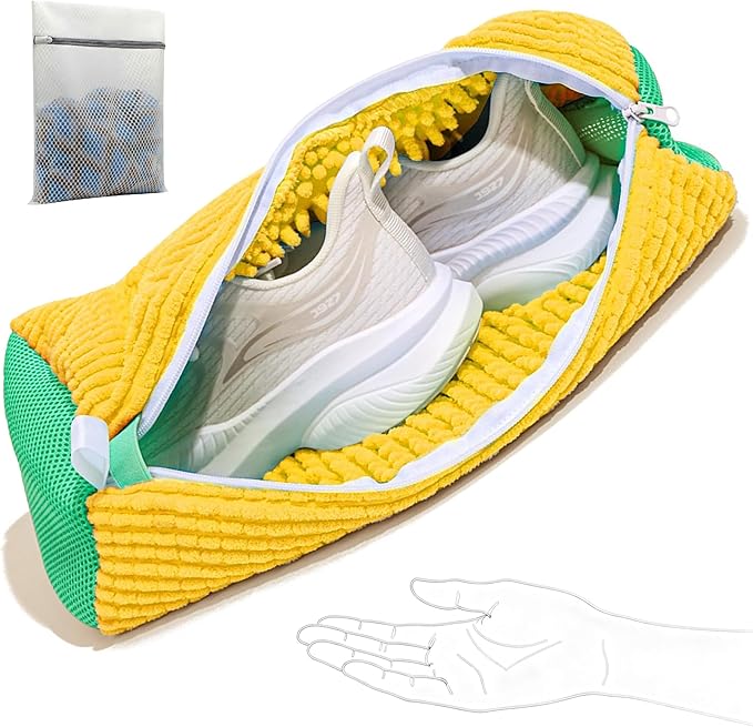 Shoe Washing Machine Bag, Reusable Laundry Shoe Bag for Washer and Dryer, Sneaker & Tennis shoe laundry bag, Ykk Zipper Multi-Functional Shoe Cleaning Bag (1PCS + 1PCS Yellow)