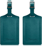 Travelambo Luggage Tags for Suitcases Faux Leather Privacy Protection 2 Pack Bag Tags Travel Accessories Essential, Summer Green