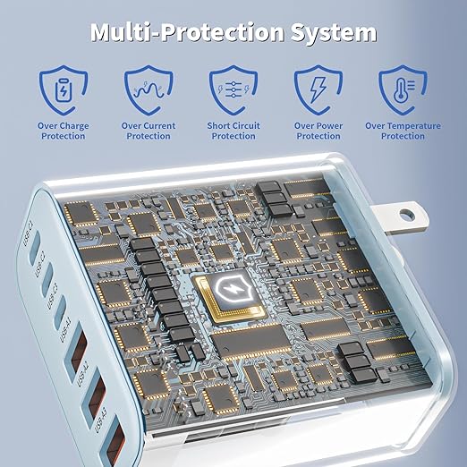 3Pack 65W USB C Charger Block,Apple USB C Charging Block 6-Port GaN Charger PD Power Adapter+QC Wall Plug Multiport Type C Box Brick for iPhone 17 17Air 16 15 14 13 12 11 Pro Max XS,iPad,AirPods,Blue