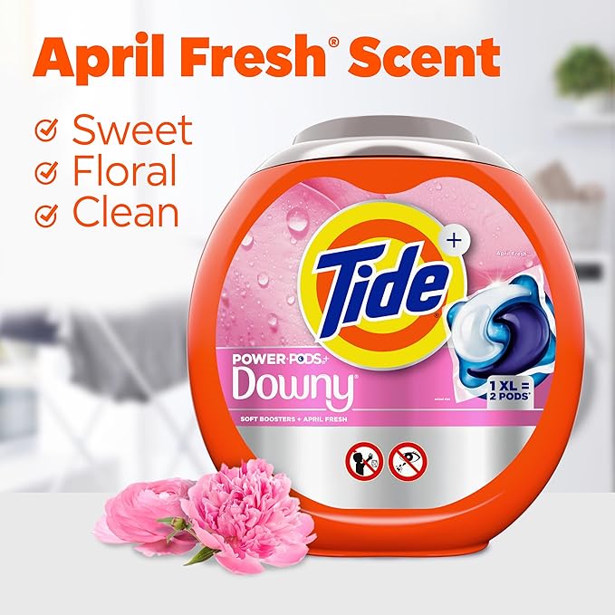 Tide Power PODs + Downy Laundry Detergent Pods, 63 Count, Soft Boosters + April Fresh (Pack of 4)