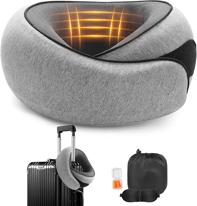 Travel Neck Pillow, Memory Foam Neck Support for Airplane, Car & Office, Breathable Portable Design with Eye Mask, Earplug Holder & Carry Bag, for Men&Women