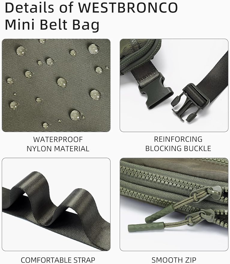 WESTBRONCO Fanny Packs for Women Men, Belt Bag with 4 Zipper Pockets, Fashion Waist Packs, Lightweight Crossbody Bags with Adjustable Strap for Workout/Running/Hiking (Green)