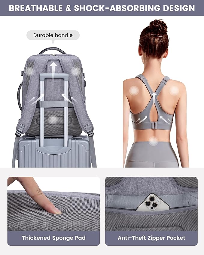 LOVEVOOK Large Travel Backpack for Women, 50L Carry on Backpack Airplane Approved, TSA Personal Item Travel Bag for Women fits 18" Laptop, Waterproof Carry on Bags for airplanes with 3 Packing Cubes