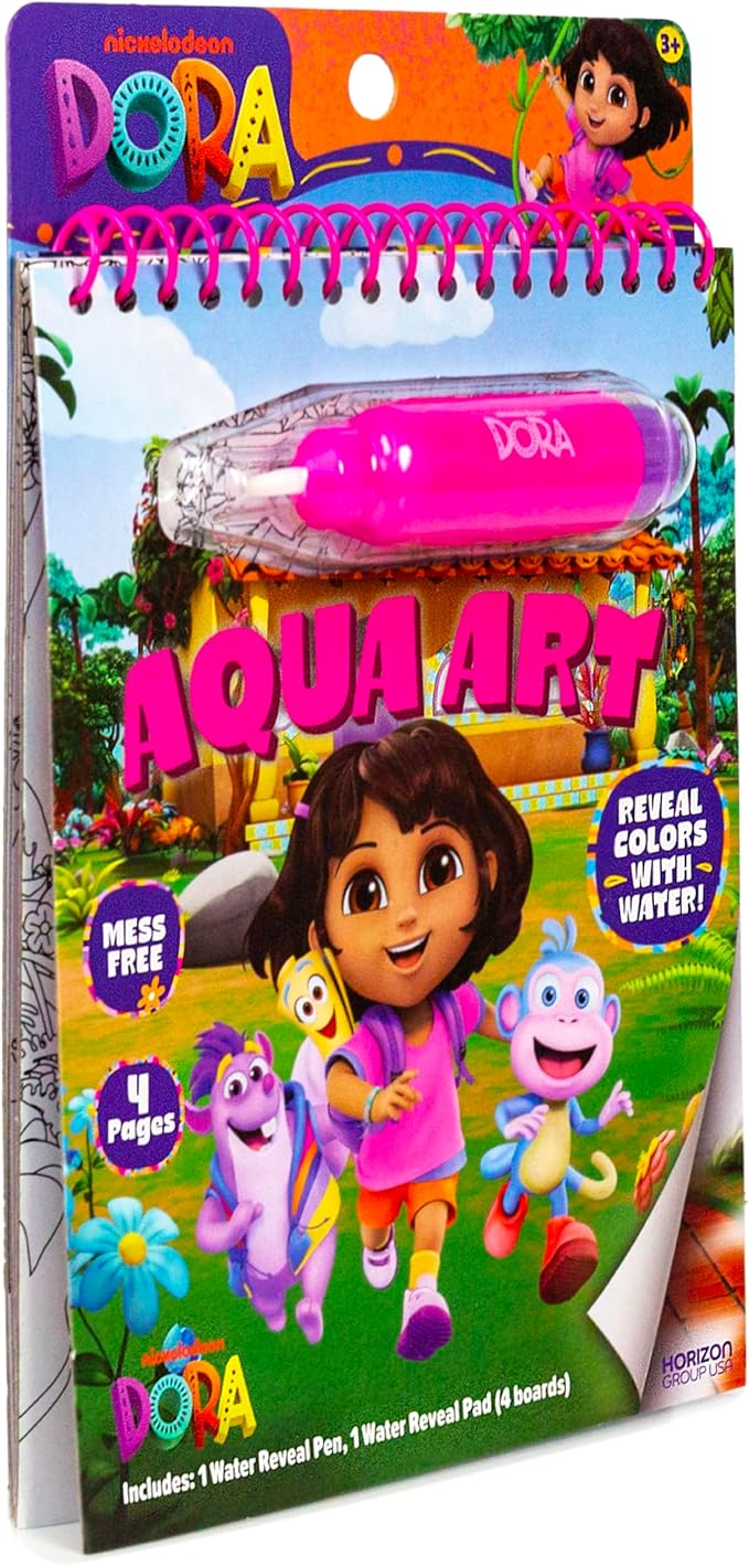 Dora Aqua Art, Includes Brush Pen and Reusable Water Reveal Pages, Mess Free Coloring for Toddlers, Travel Toys for Little Ones, Road Trip Essentials, Kids Airplane Activities, No Mess Coloring