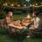 Join Nature Bamboo Camping Table, Adjustable Height Folding Outdoor Table with Aluminum Frame, Portable Camp Table with Carry Bag for Camping, RV, Picnic & Tailgating
