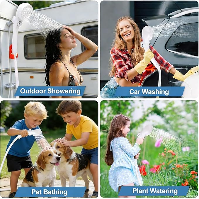 Portable Shower for Camping with 7800mAh Battery - 3 Spray Modes, IPX8 Waterproof & Strong Suction Shower Pump for Outdoor Hiking, Beach Travel, RV, Pet Bathing & Gardening