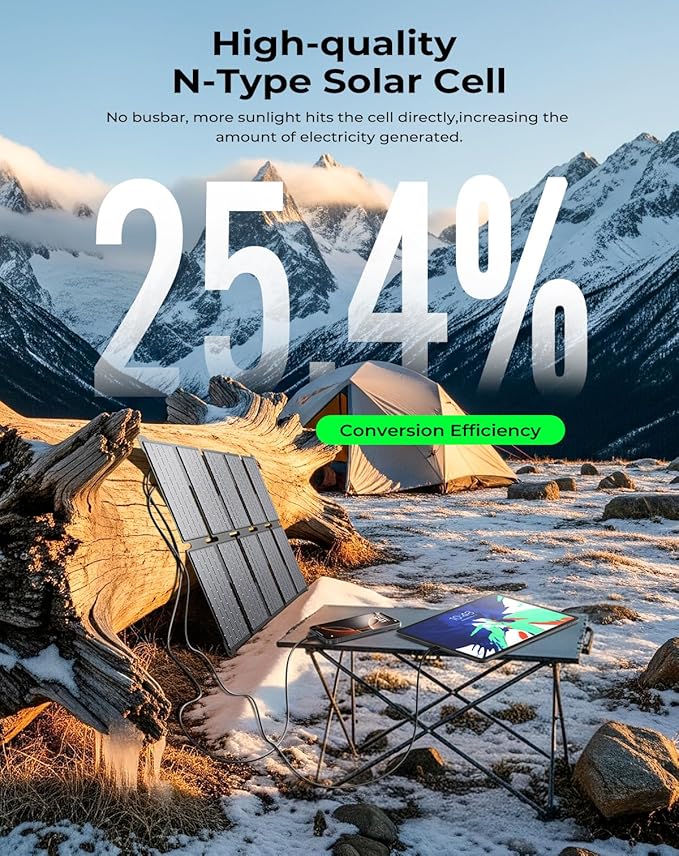 BigBlue Portable 35W Solar Panel Charger with Fast Charging USB-A and PD 25W USB-C for Camping Backpacking, 1.54 lbs, IP68 Waterproof, Folding Solar Phone Charger for iPhone/Android, iPad, Power Bank