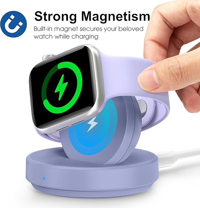 2026 Upgraded for Apple Watch Charger Magnetic Fast Charging Dock,Portable Wireless Charging Stand Compatible with iWatch Series Ultra/SE/11/10/9/8/7/6/5/4/3/2 Support Nightstand Mode-Purple