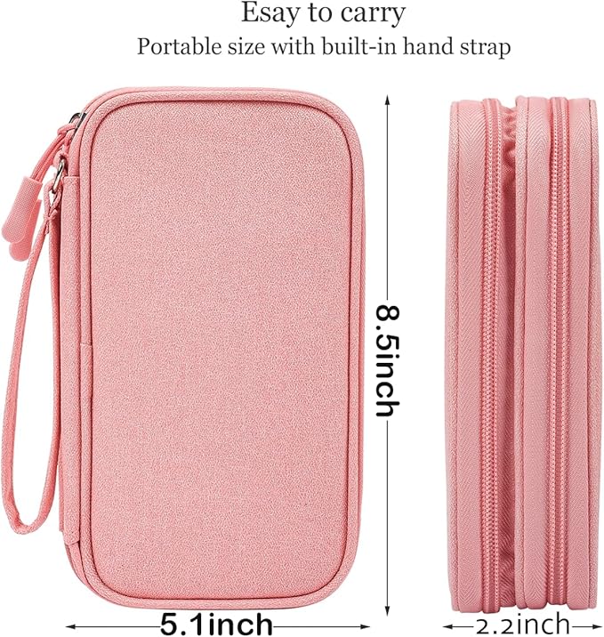 CAAORDKSO Electronics Accessories Organizer Pouch Bag, Electronic Organizer Travel Case, Tech Pouch, Travel Essentials for Women, Cable, Cord, Phone, Charger, Power Bank, Earphone (Light Pink, Large)
