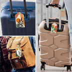 Rimilak 3 Pcs PU Leather Luggage Tags for Suitcase, Travel Cruise Luggage Tag with Privacy Flap, Name ID Label and Metal Loop for Women Men Baggage Handbag School Bag Backpack, Tropical Plant