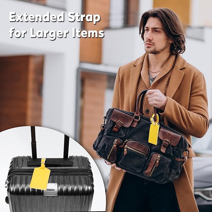 Travelambo 12 Pack Luggage Tags for Suitcases Privacy Protection Bag Tags Faux Leather Travel Accessories Essential, Energetic Yellow
