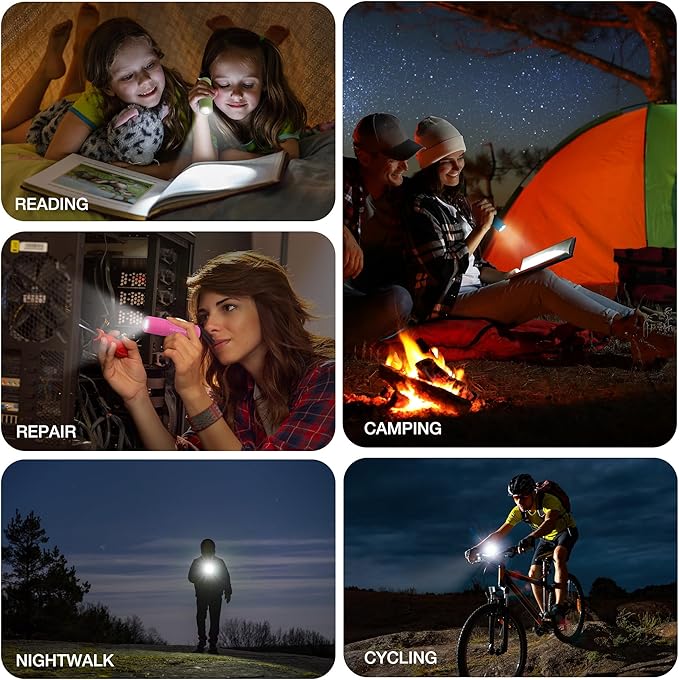 EverBrite Mini Flashlight 3-Pack, Small Flash Lights 9 AAA Batteries Included, Pink/Green/Blue LED Flashlights with Lanyard for Camping/Emergencies