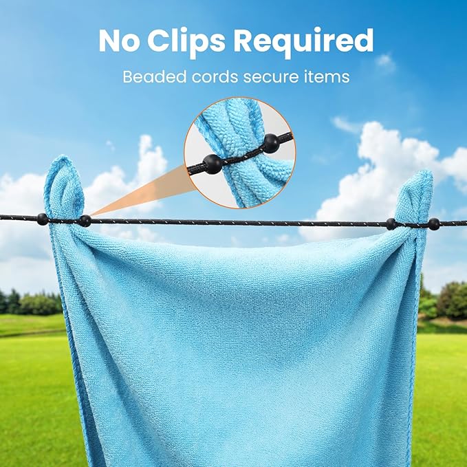 Compact Travel Clothesline Lightweight Camping Clothes Line, 24 Beads, 11.5 Feet