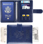 Sizobi Passport Holder for Travel,RFID Passport Cover Wallet for Women Men,Leather Passport Book Card Holder Case for International Travel Must Haves Accessories,Cruise Ship Essentials Gifts,Dark Blue