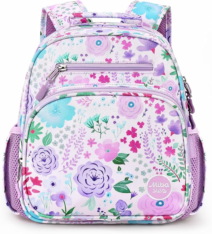 mibasies Toddler Backpack for Girls 2-4: Preschool Kindergarten Backpack - Cute Kids Backpacks for Girls - Flower Light Purple