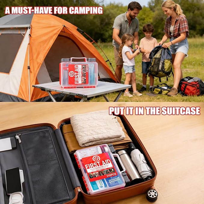 Gevoke Professional First Aid Kit - 310 Piece HardCase Medical Kit for Home, Car, Camping, Travel, Hiking, Truck, Office, Sports, Vehicle & Outdoor Emergencies