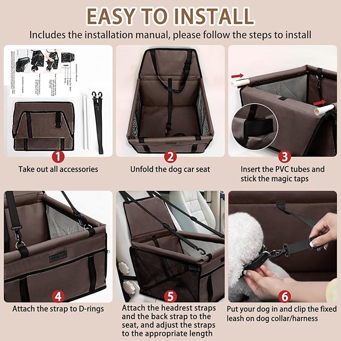 Dog Car Seat Foldable Dog Car Booster Seat Waterproof Breathable Oxford Travel Bag for Small to Medium Dogs, Puppies, and Pets-Pure Coffee