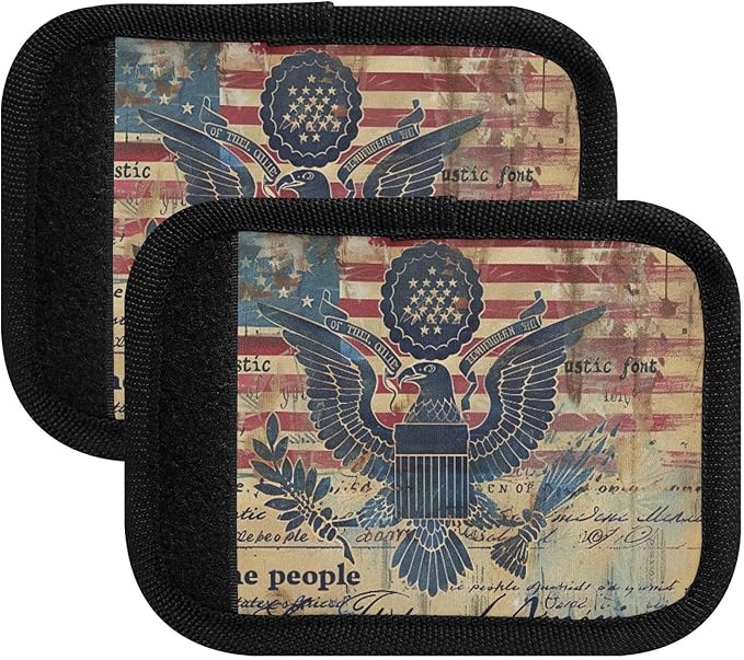 Qilmy Retro American Flag and Eagle Luggage Handle Wrap 2Pack Luggage Identifiers Tag Comfort Handle Grips Cover for Stroller Suitcase Bag Airplane Travel Accessories2378