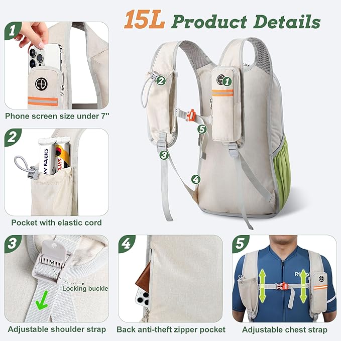 BECOJADDE 15L Small Hiking Backpack for Men Women Foldable Packable Back Pack Ultralight Hiking Daypack for Travel Camping Outdoor, Beige Green