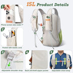 BECOJADDE 15L Small Hiking Backpack for Men Women Foldable Packable Back Pack Ultralight Hiking Daypack for Travel Camping Outdoor, Beige Green