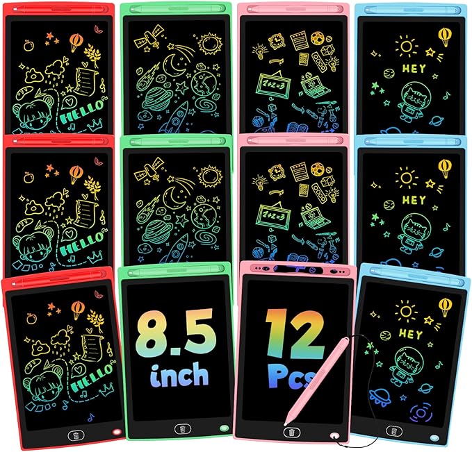 12 Pack LCD Writing Tablet for Kids - Erasable and Reusable Toddler Doodle Board in 8.5 inch, Ideal Drawing Pad for Learning Toy for Ages 3-8, Gift for Girls Boys