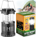 Mata1-USA LED Camping Lantern (Black), Emergency Light for Power Outages, Long-Lasting Battery-Powered Light w/ 3 Adjustable Brightness Levels, Collapsible Lamp for Indoor & Outdoor Use