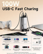 REWONDER 100W Power Bank Fast Charging 20000mAh with Built-in Retractable USB-C Cable, Portable Charger for MacBook Laptop, iPhone 17/16 Series, Samsung, TSA Approved for Air Travel