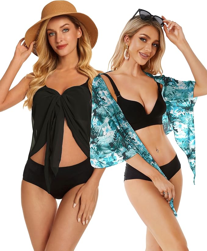 CHICGAL 2 Pieces Women Beach Sarong Bathing Suit Wrap Skirt Sheer Bikini Swimsuit Cover Ups for Swimwear