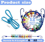 Portable Travel Clothesline,Adjustable Elastic Stretch Line with 12pcs Clothes Clips,for RV Outdoor and Indoor Camping Accessories (Blue)