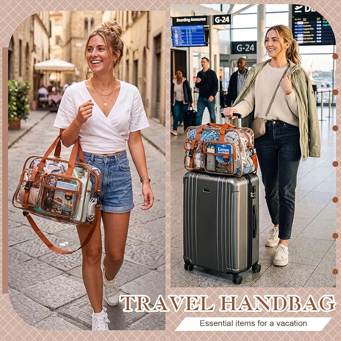 Abbylike Clear Bag Large Heavy Duty Tote for Stadium Events 20" Duffle Transparent Gym Bag for Sport Event Travel Makeup Work