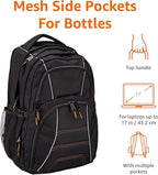 Amazon Basics Padded Laptop Backpack with Water Bottle Pockets, Travel Work Bag with Compartments, Fits Up to 17-Inch Laptops, Black