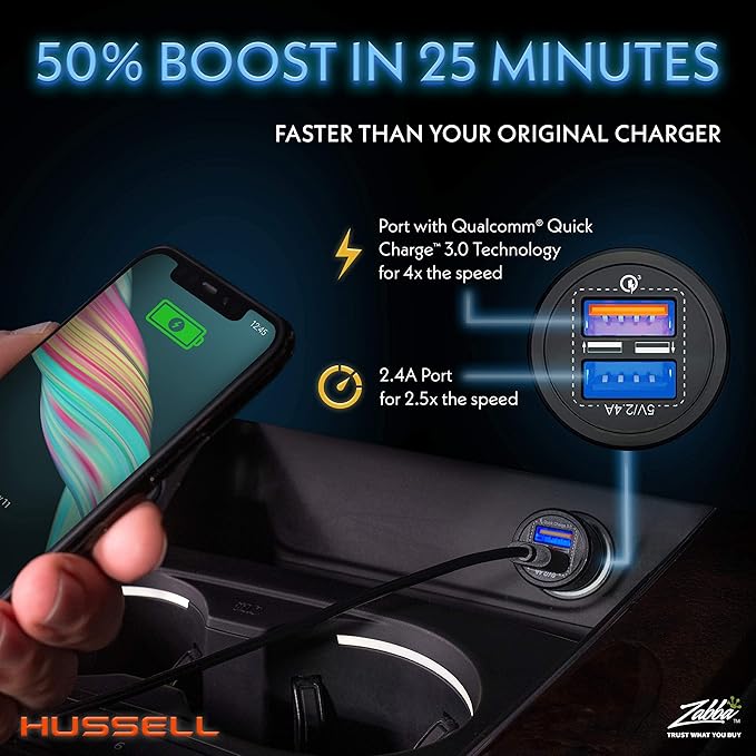 WERPOWER Hussell Cigarette Lighter USB Adapter - 12 V Car Charger for Mobile Phone, Navigation Connection to Socket - 2-Port Multiple Plug - Must Have Car Gadget