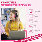 rockpapa Comfort Kids Headphones for School, Lightweight Foldable Portable Childs Boys Girls Teens Headphones Wired 3.5mm with 4.9ft Cord for Travel Airplane Tablet Phone Pad Laptop Black/Pink