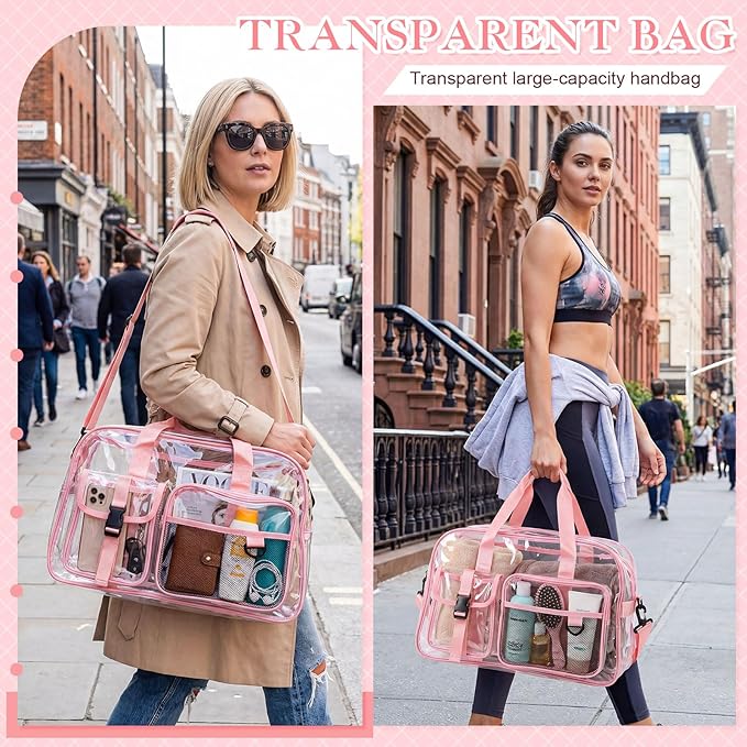 Abbylike Clear Bag Large Heavy Duty Tote for Stadium Events 20" Duffle Transparent Gym Bag for Sport Event Travel Makeup Work