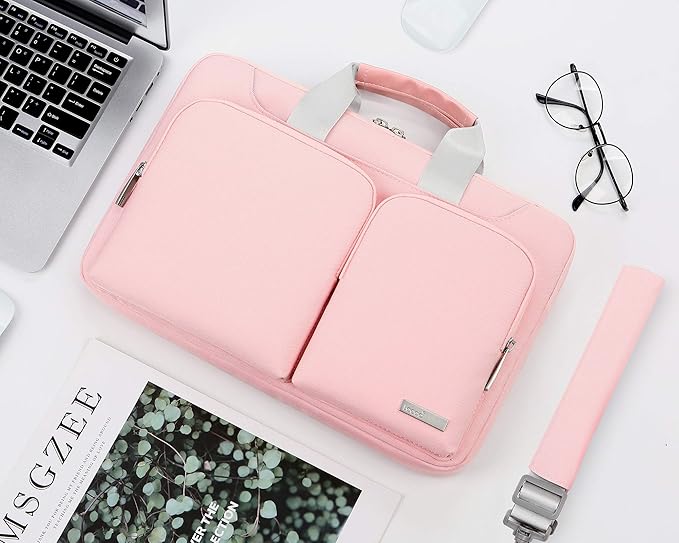 Lacdo 360° Protective Laptop Shoulder Bag for 15 inch MacBook Air M5/A3448 (2026), M4 A3241 2025, M3 A3114, M2 A2941 2024-2023, 15 inch MacBook Pro A1990 A1707, Dell XPS 15 Computer Case Bag, Pink