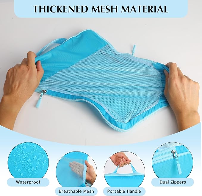 PFEYRPK Lightweight Compression Packing Cubes for Suitcases, Compressible Expandable Travel Packing Organizer with Clear Toiletries and Backpack Bag, Travel Essentials for Carry on Luggage 7 Set