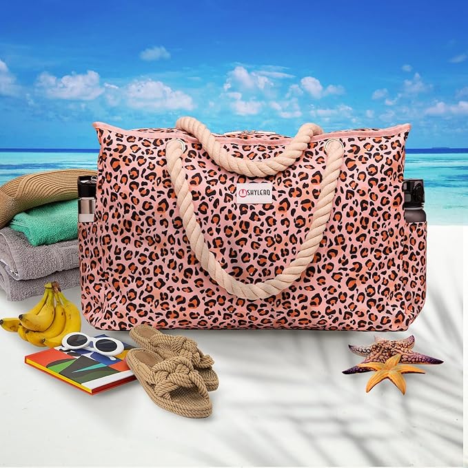 Beach Bag and Pool Bag Has Cooler Pocket, 7 Pockets Total, Zip Top. Family Size Waterproof Beach Tote