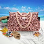 Beach Bag and Pool Bag Has Cooler Pocket, 7 Pockets Total, Zip Top. Family Size Waterproof Beach Tote